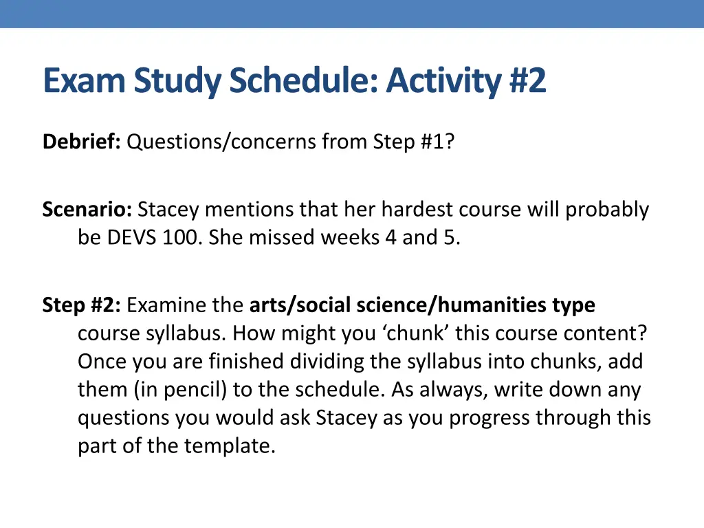 exam study schedule activity 2