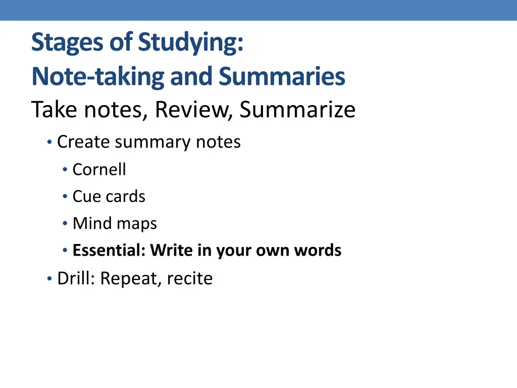 stages of studying note taking and summaries take