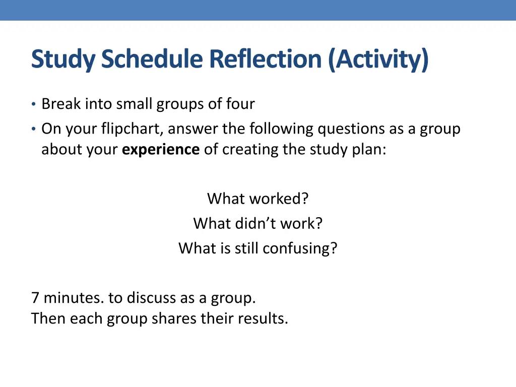 study schedule reflection activity