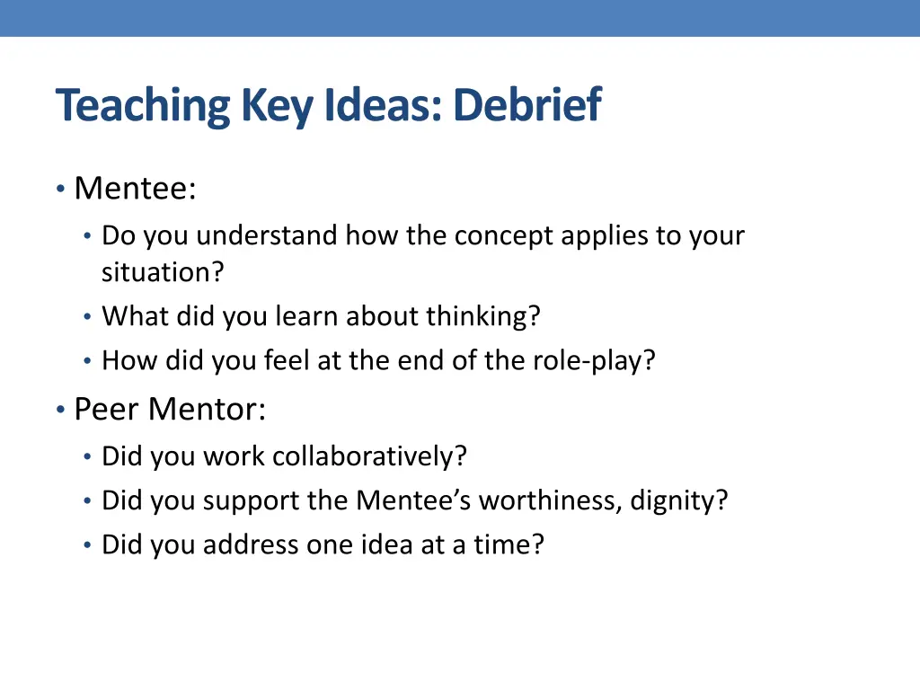 teaching key ideas debrief