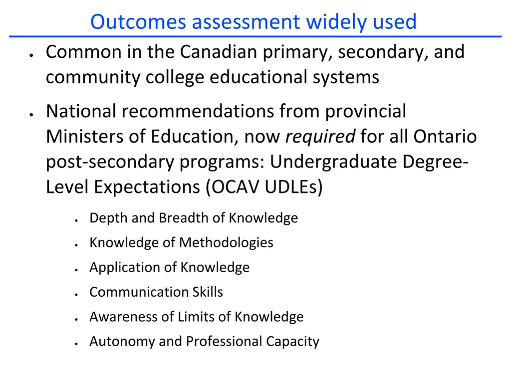 outcomes assessment widely used