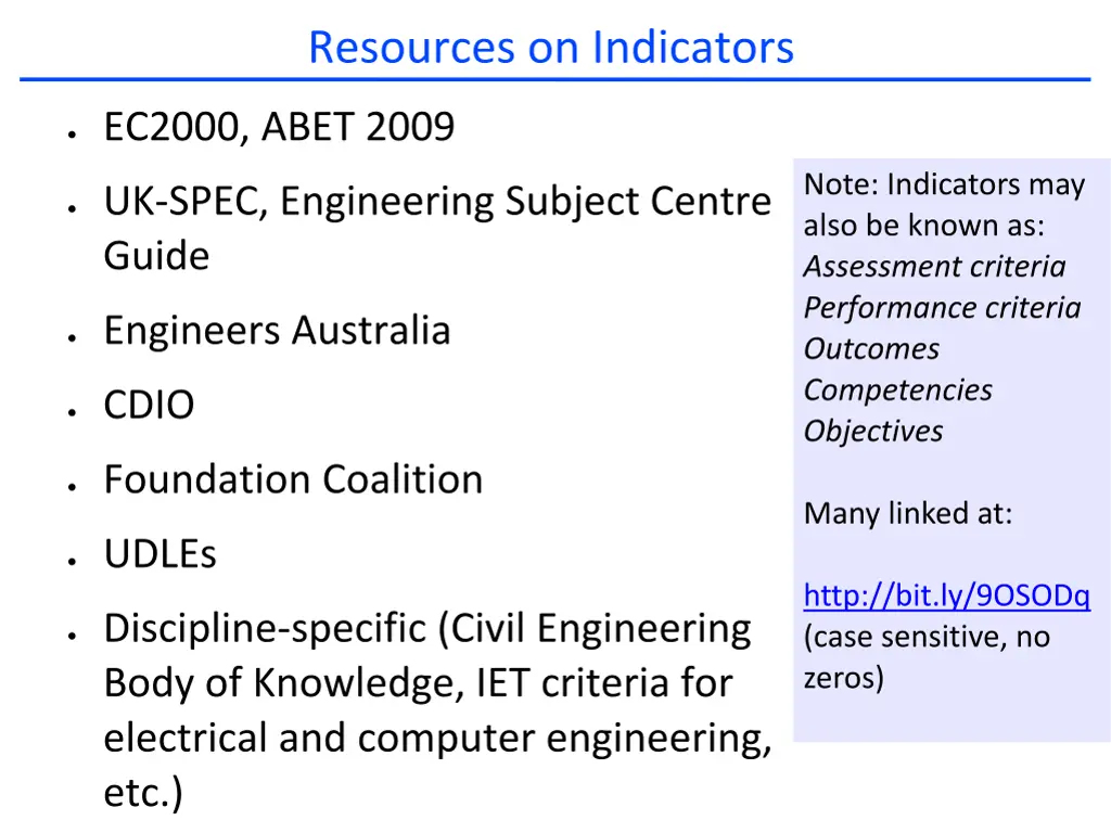 resources on indicators