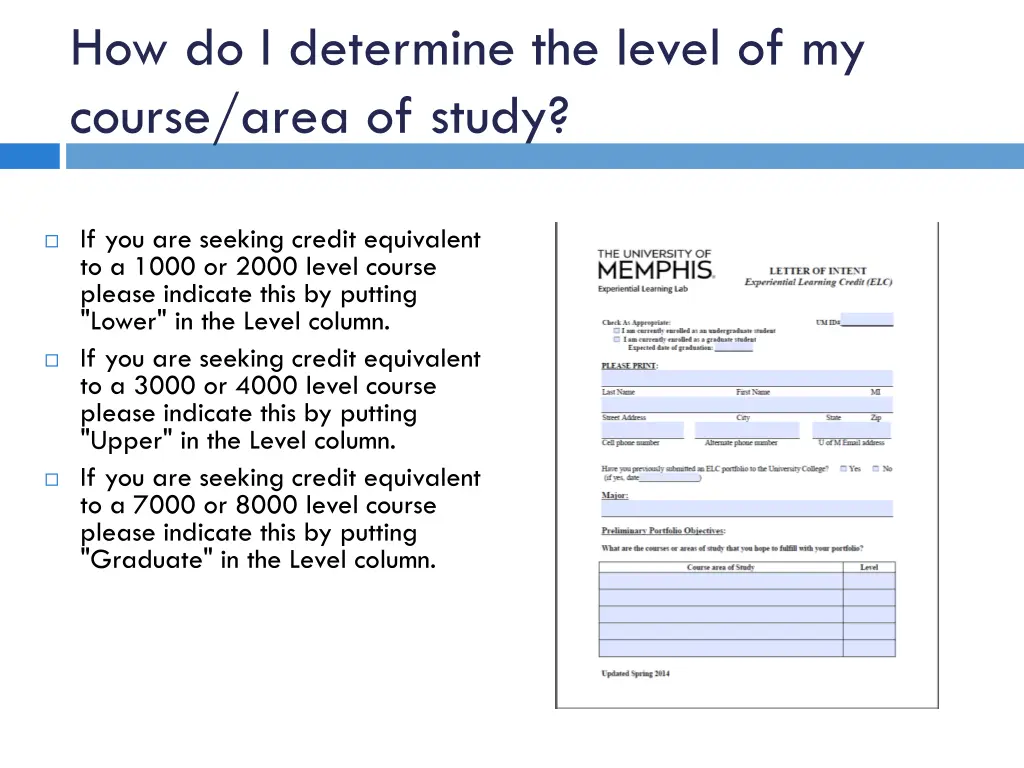 how do i determine the level of my course area