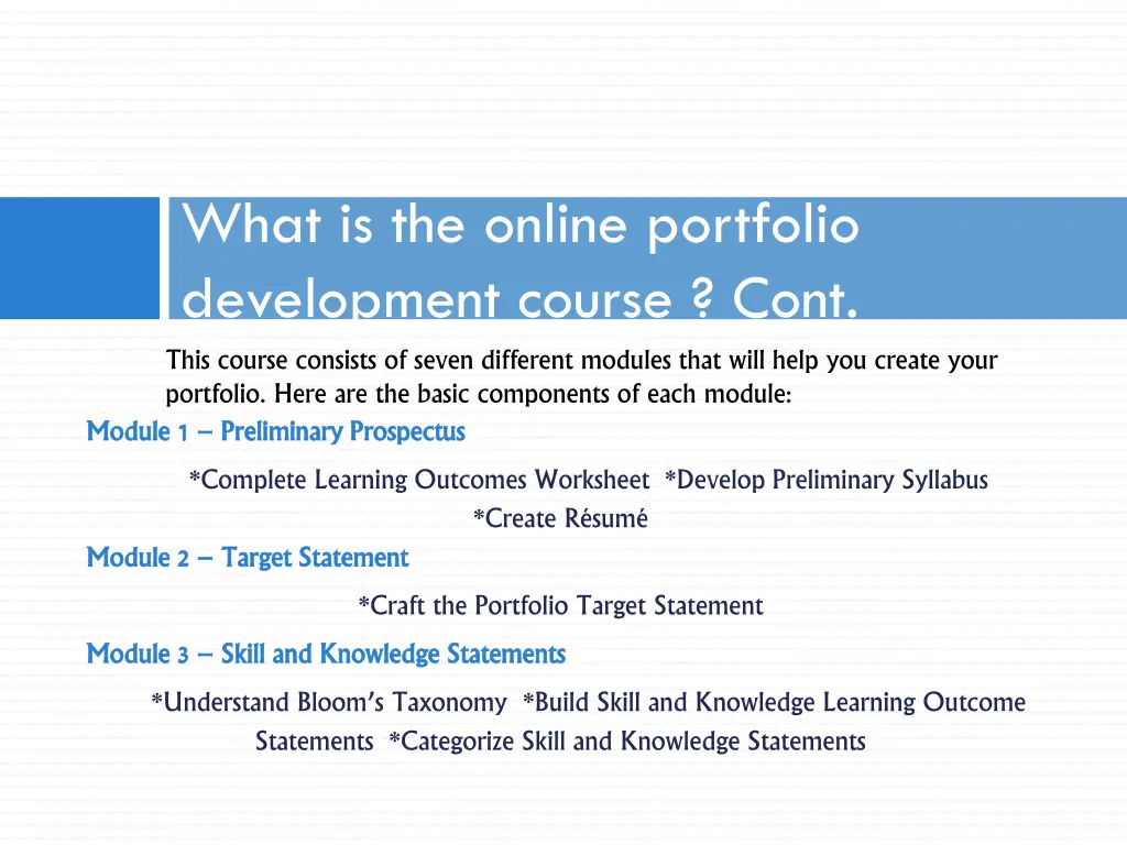 what is the online portfolio development course 1