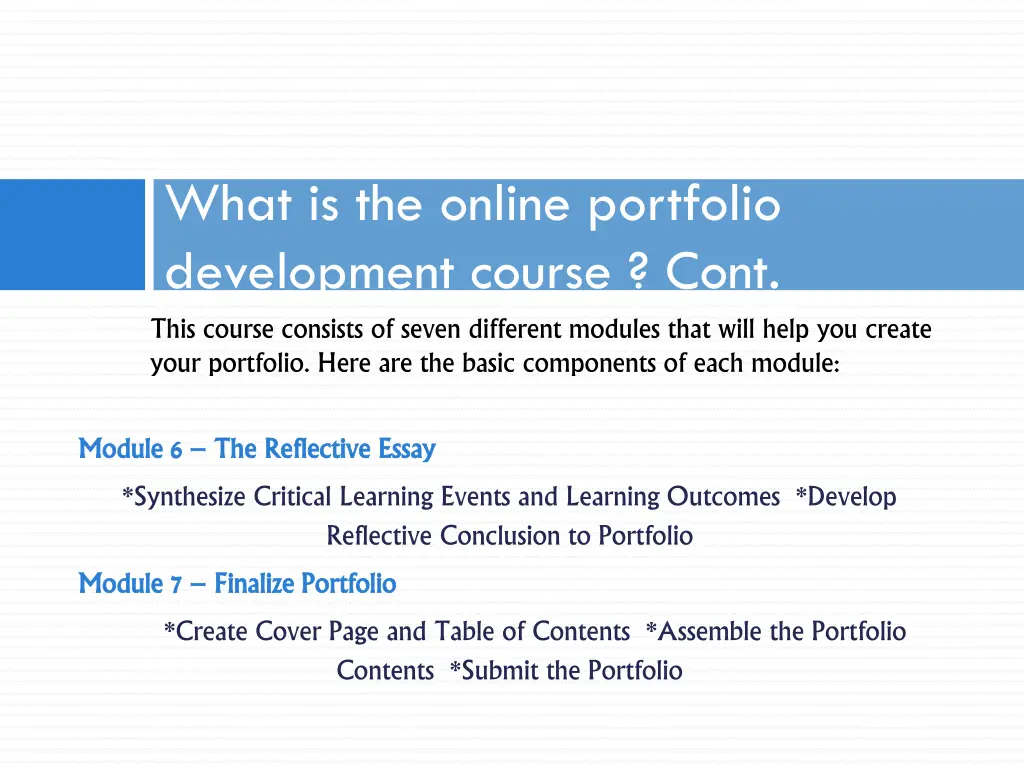 what is the online portfolio development course 3