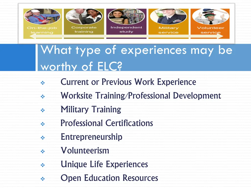 what type of experiences may be worthy of elc