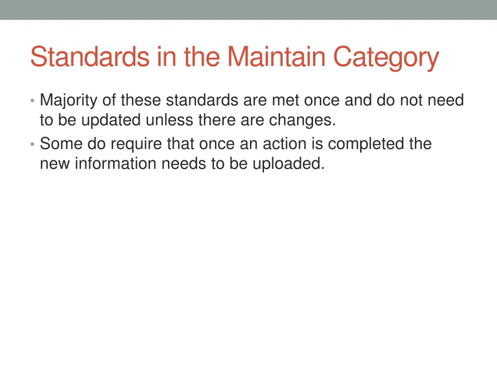 standards in the maintain category