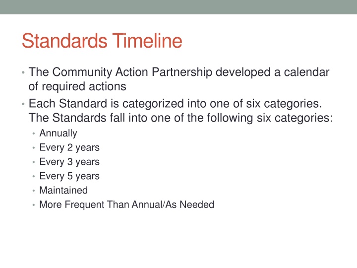 standards timeline