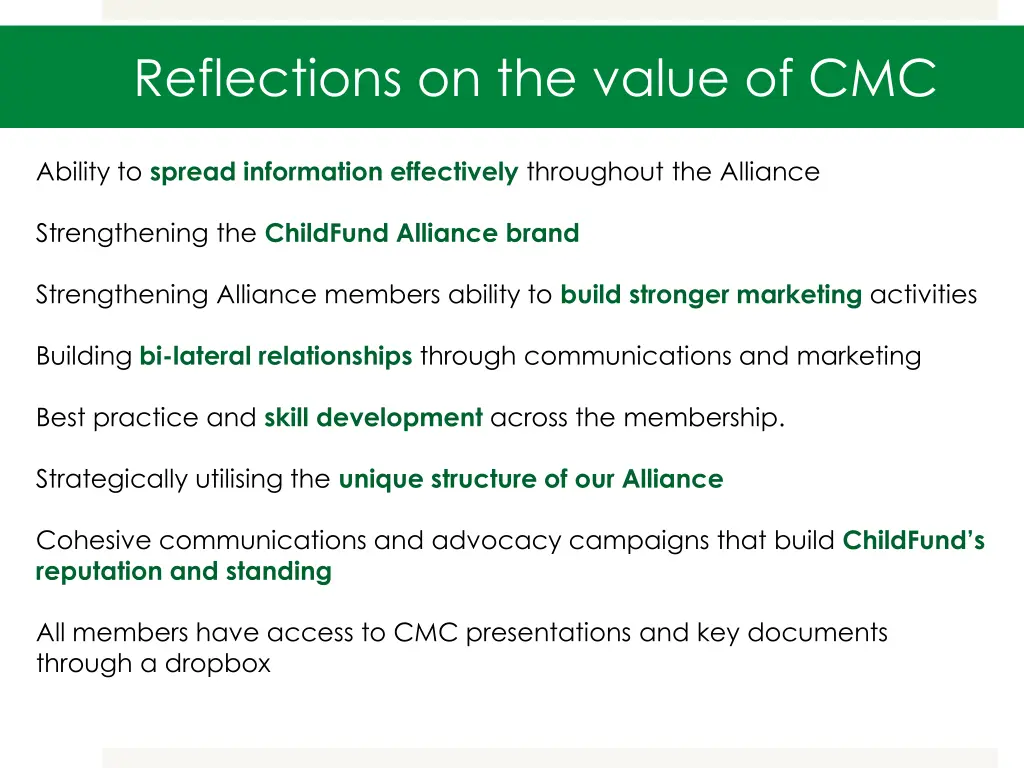 reflections on the value of cmc