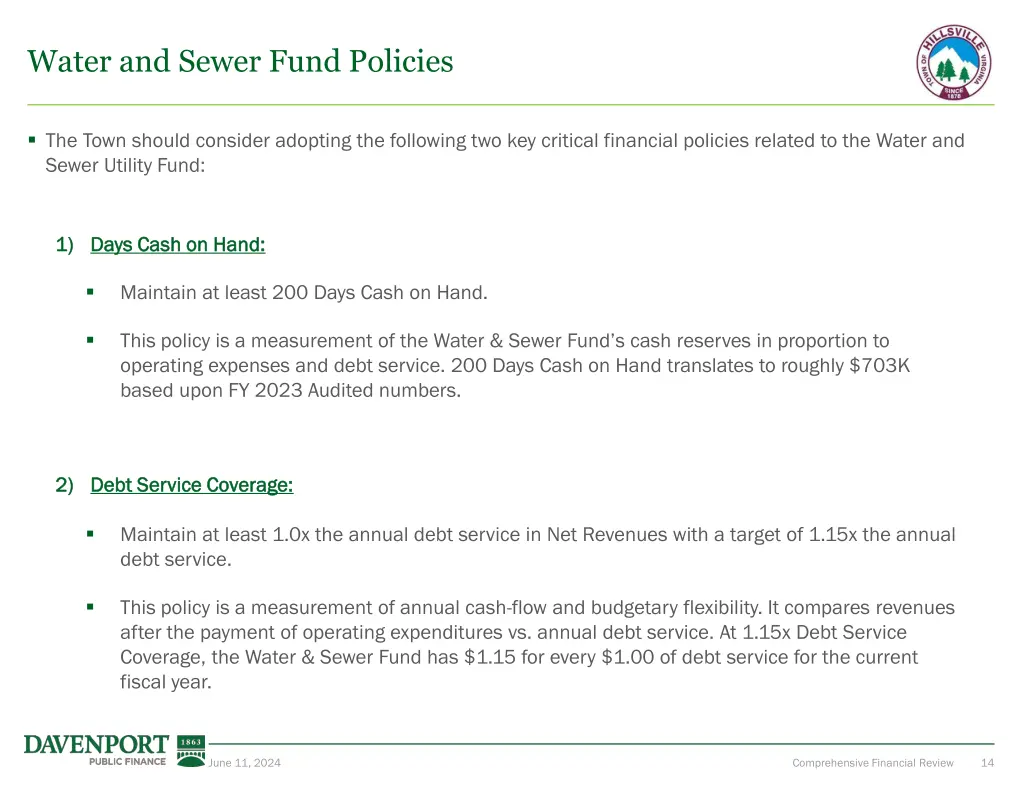 water and sewer fund policies