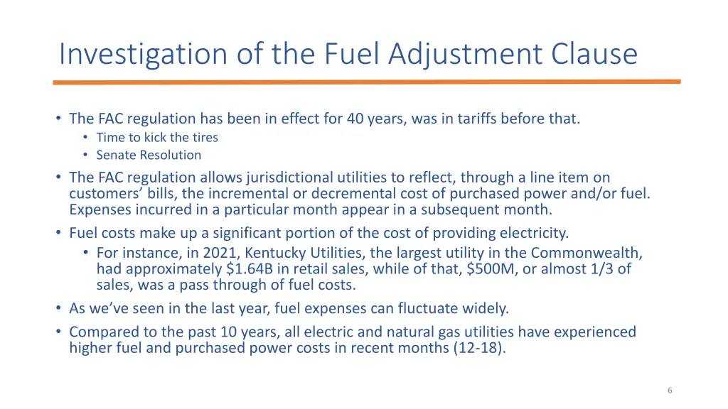 investigation of the fuel adjustment clause