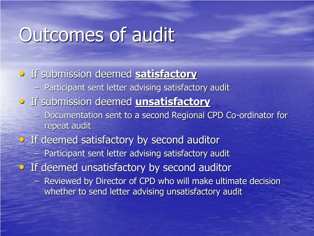 outcomes of audit