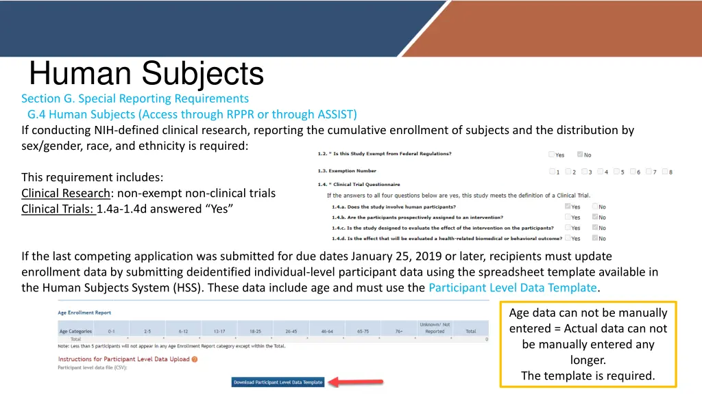 human subjects section g special reporting