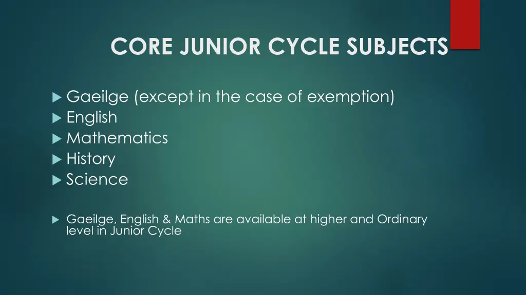 core junior cycle subjects