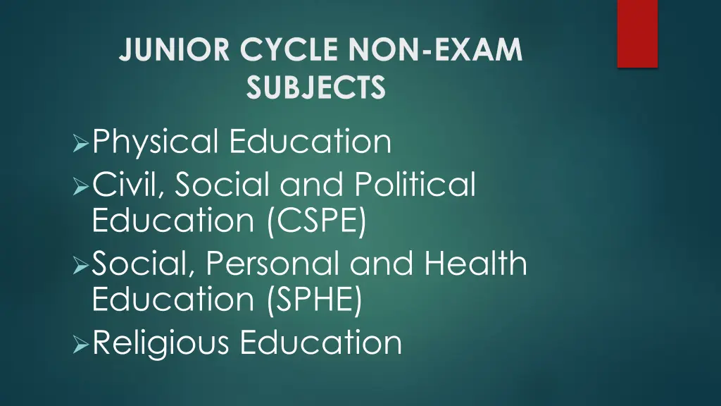 junior cycle non exam subjects