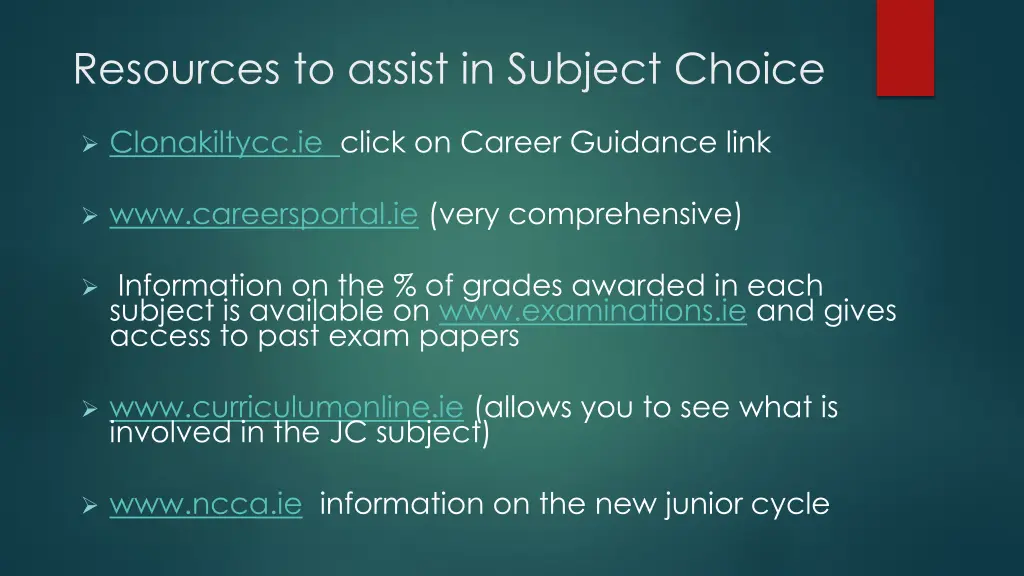 resources to assist in subject choice