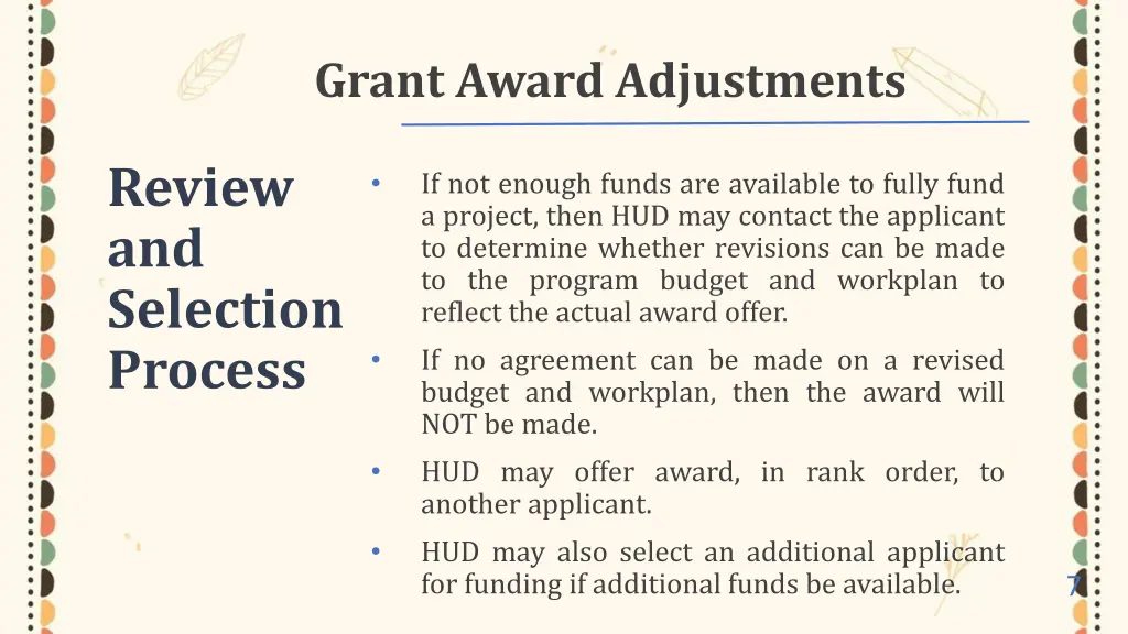 grant award adjustments