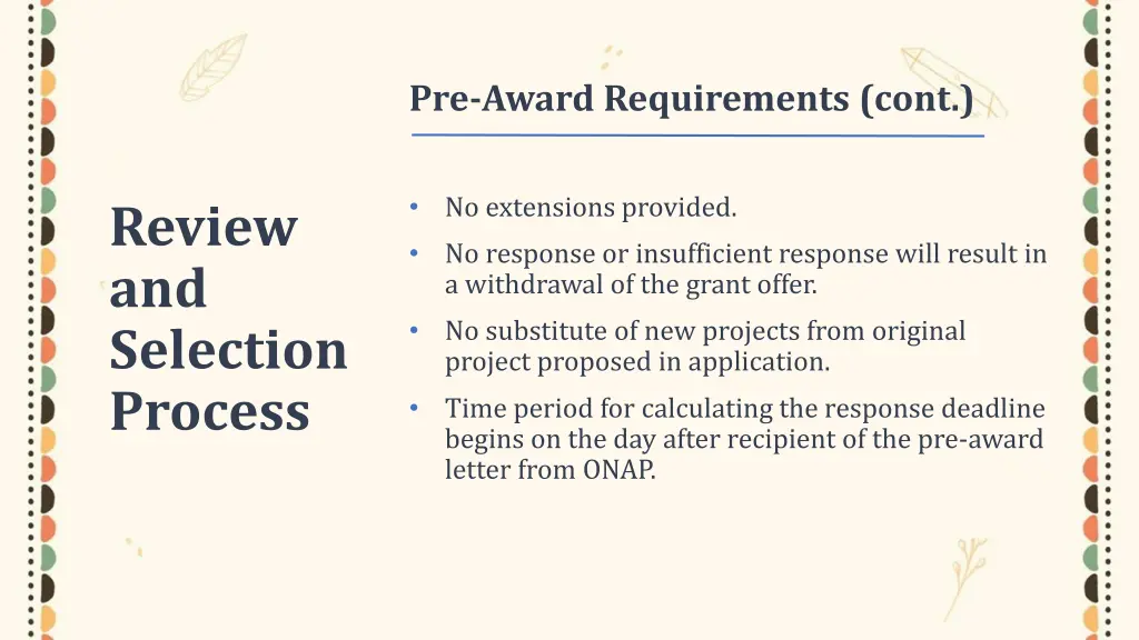 pre award requirements cont