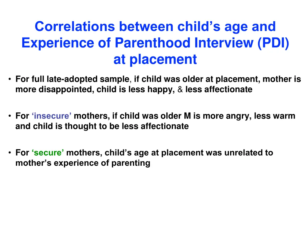 correlations between child s age and experience