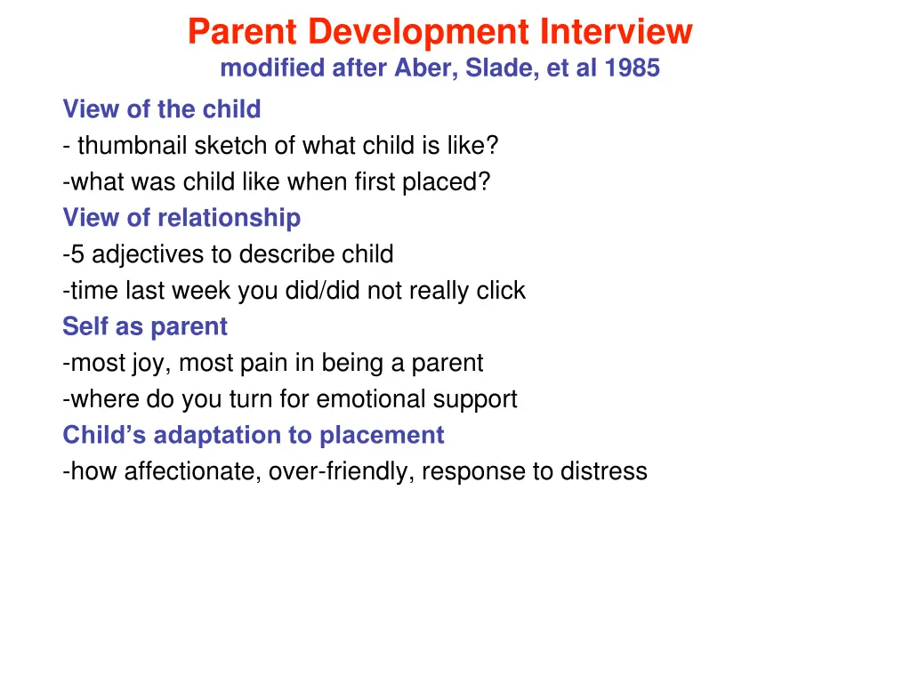 parent development interview modified after aber