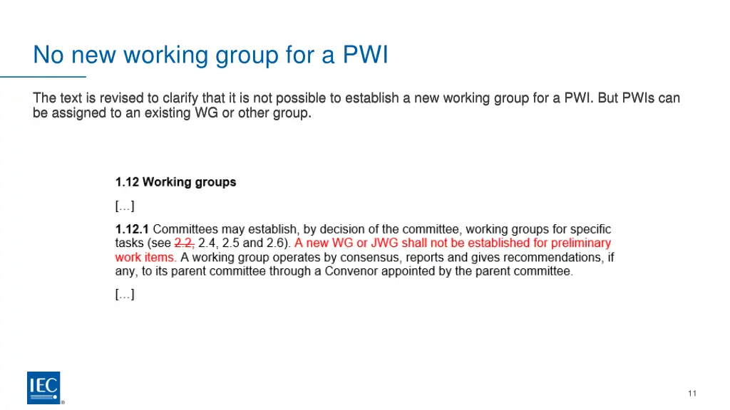 no new working group for a pwi