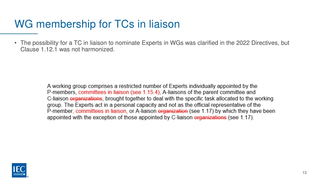 wg membership for tcs in liaison