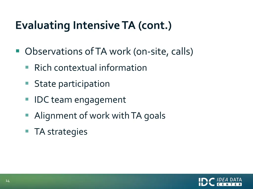 evaluating intensive ta cont 1