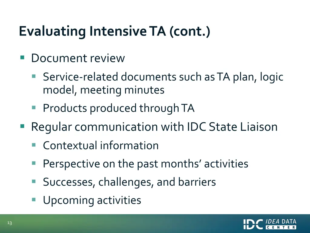 evaluating intensive ta cont