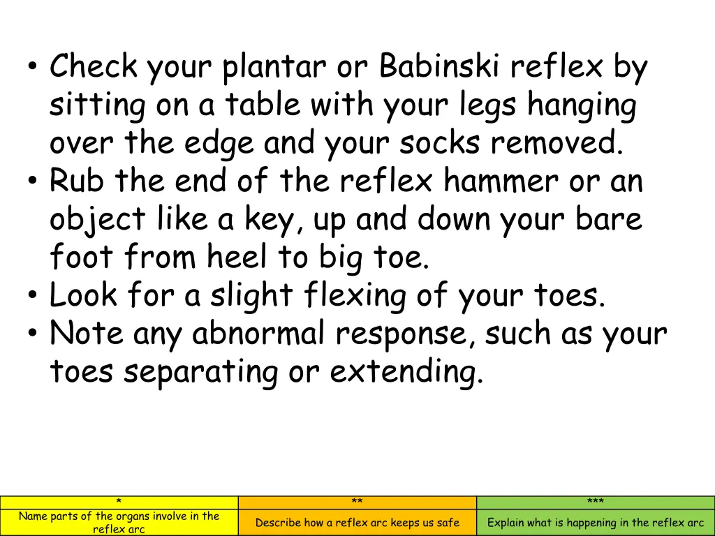 check your plantar or babinski reflex by sitting