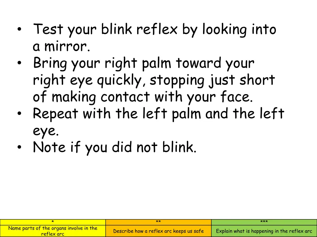 test your blink reflex by looking into a mirror