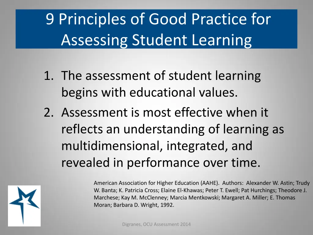 9 principles of good practice for assessing