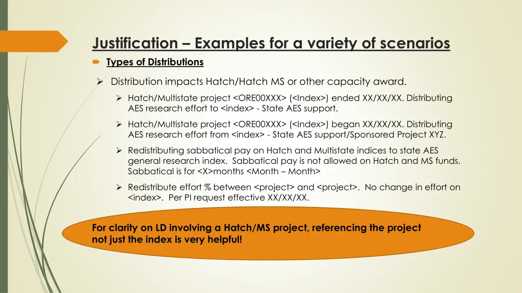 justification examples for a variety of scenarios 1