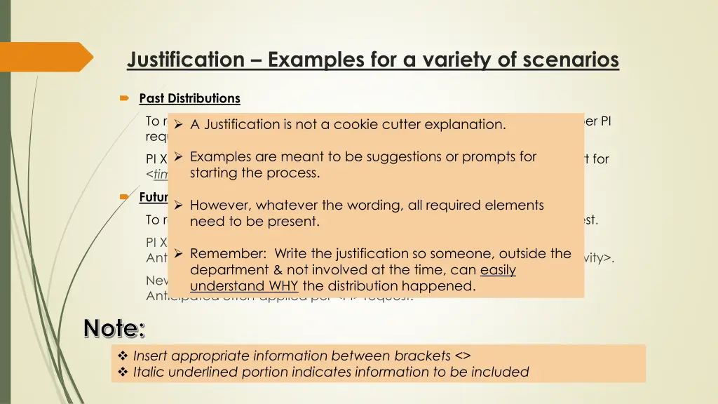 justification examples for a variety of scenarios