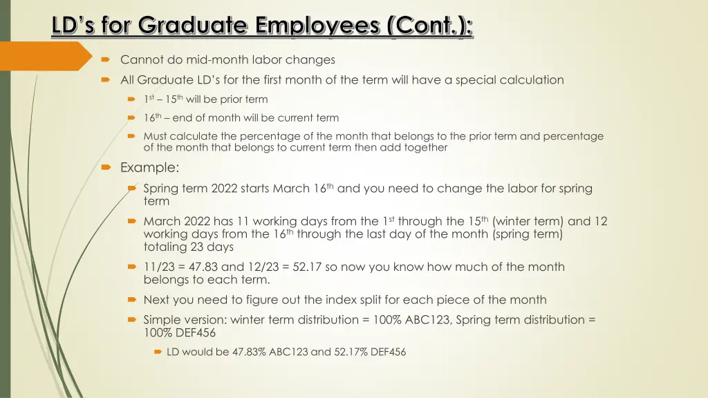 ld s for graduate employees cont