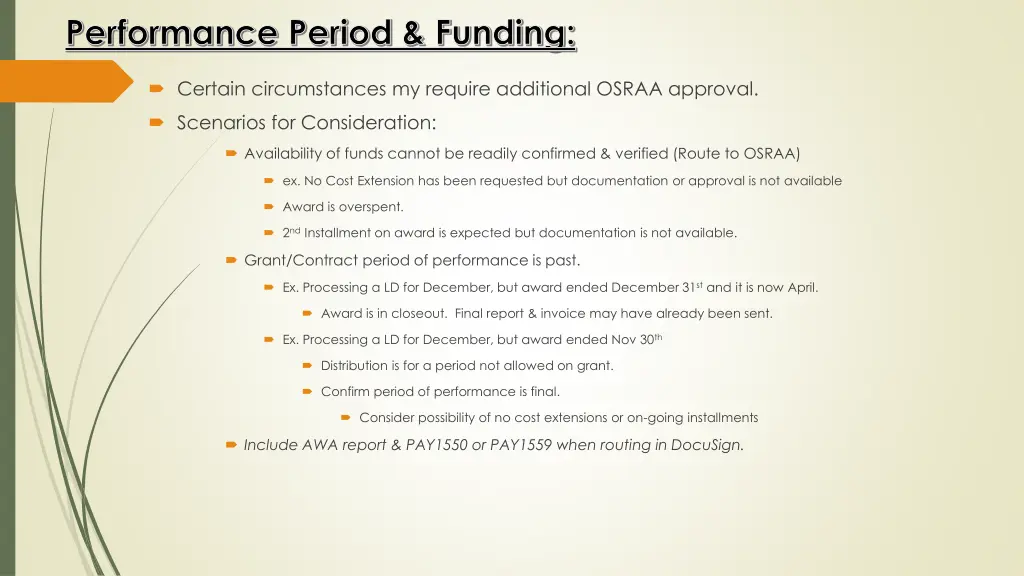 performance period funding