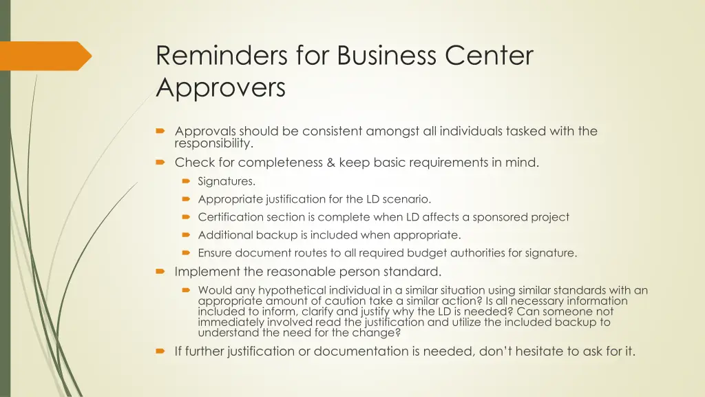 reminders for business center approvers