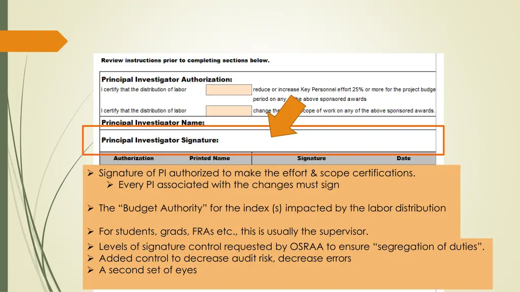 signature of pi authorized to make the effort