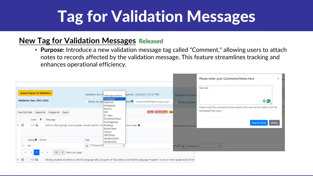 tag for validation messages