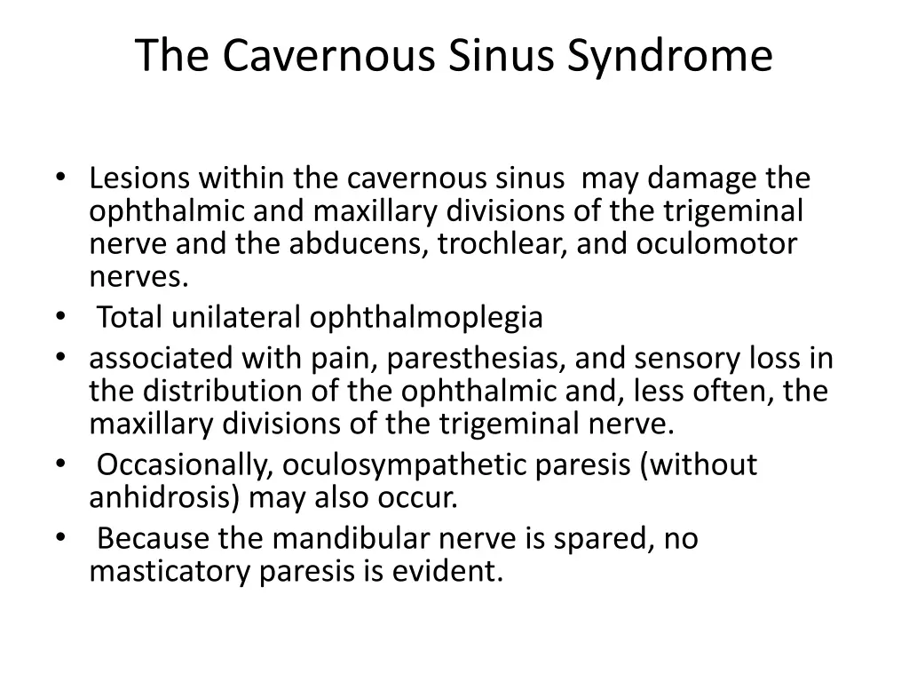 the cavernous sinus syndrome