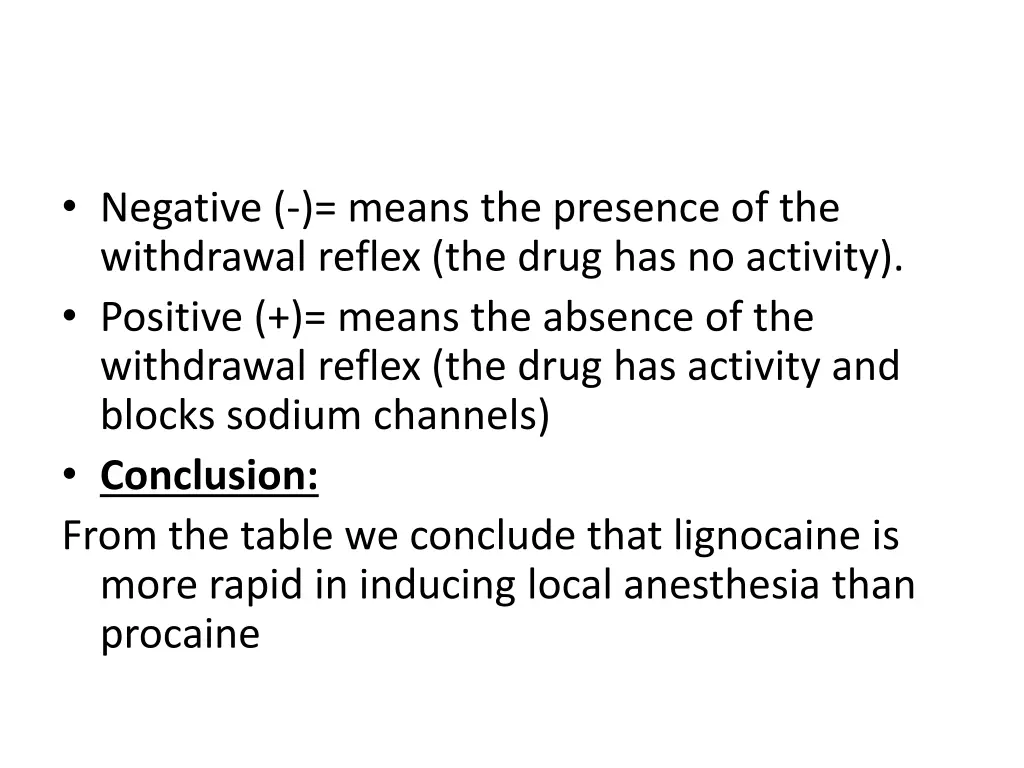 negative means the presence of the withdrawal