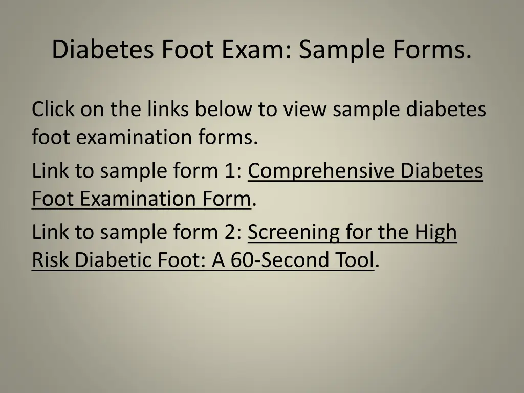 diabetes foot exam sample forms