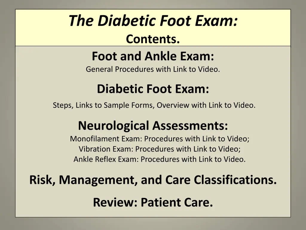 the diabetic foot exam contents foot and ankle