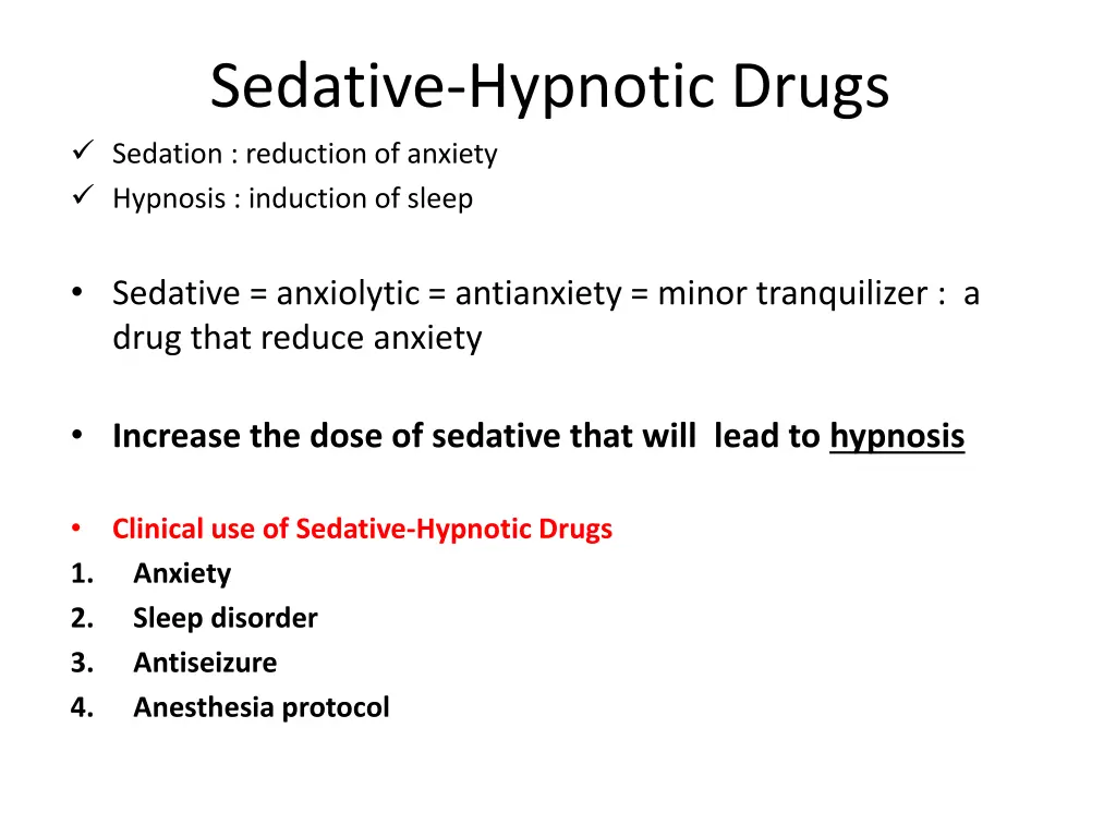 sedative hypnotic drugs sedation reduction