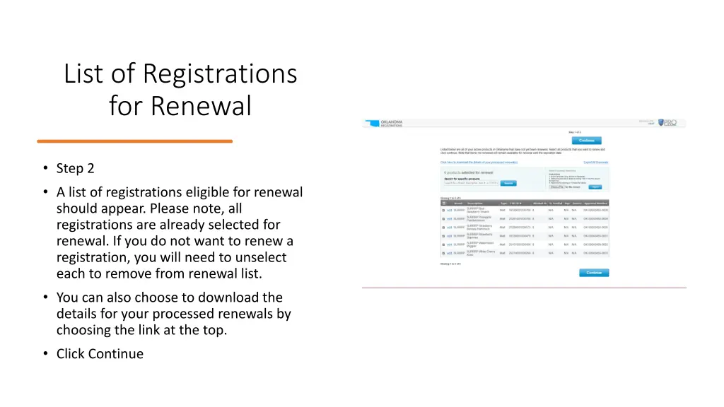 list of registrations for renewal