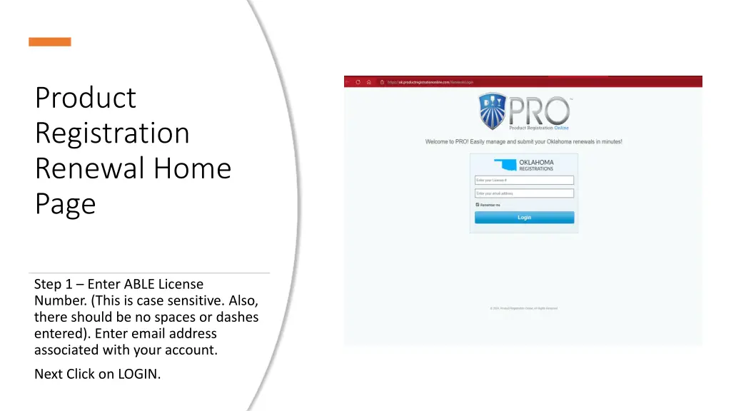 product registration renewal home page