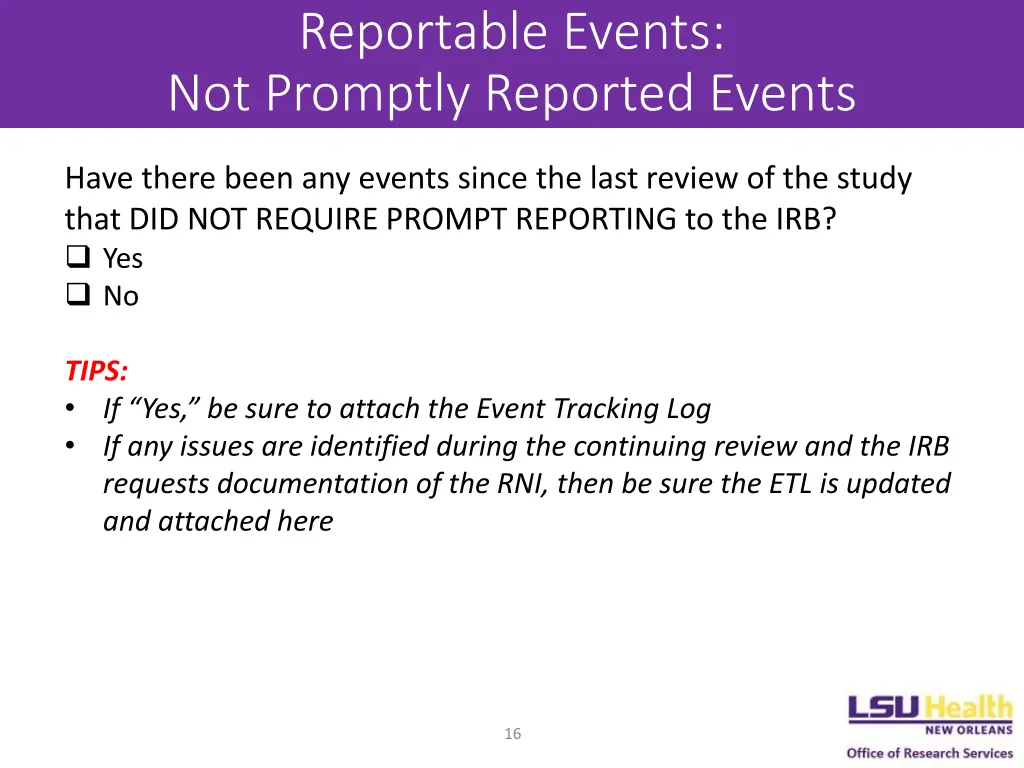 reportable events not promptly reported events