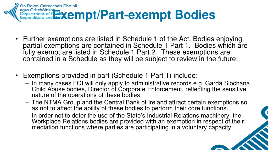 exempt part exempt bodies