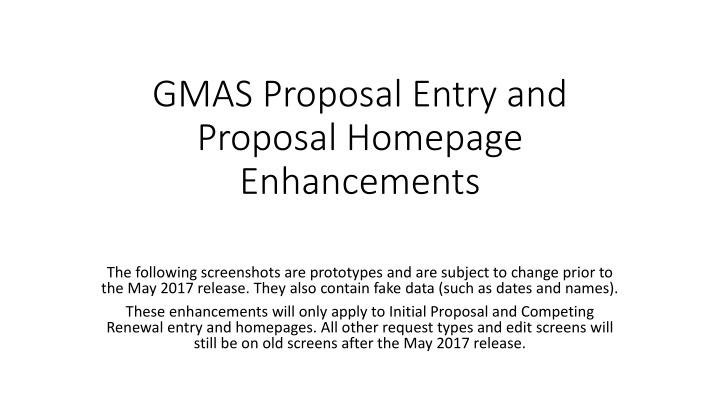 gmas proposal entry and proposal homepage