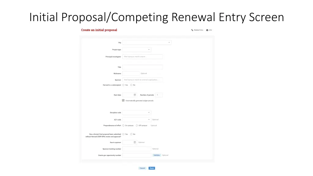 initial proposal competing renewal entry screen 1