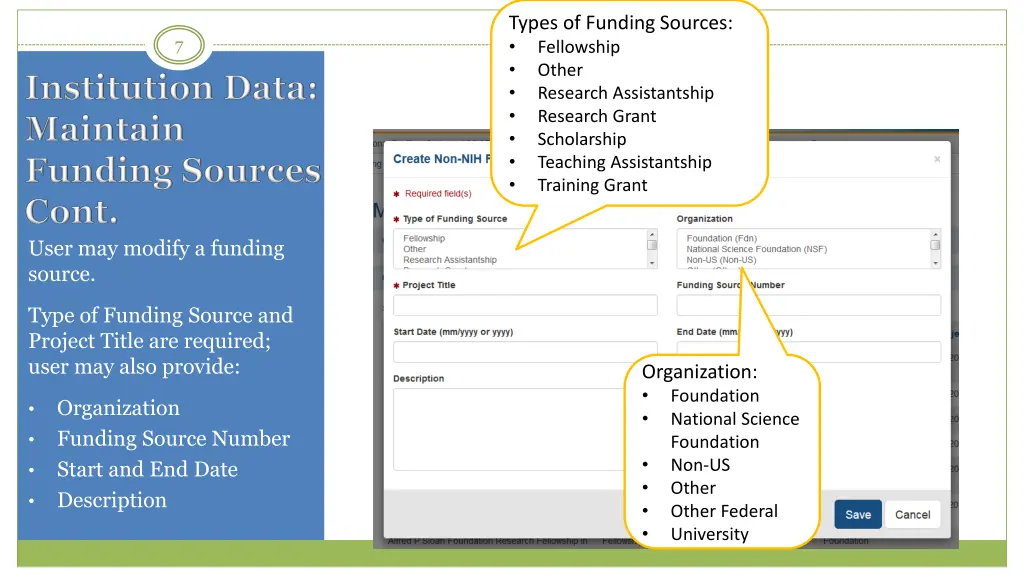 types of funding sources fellowship other